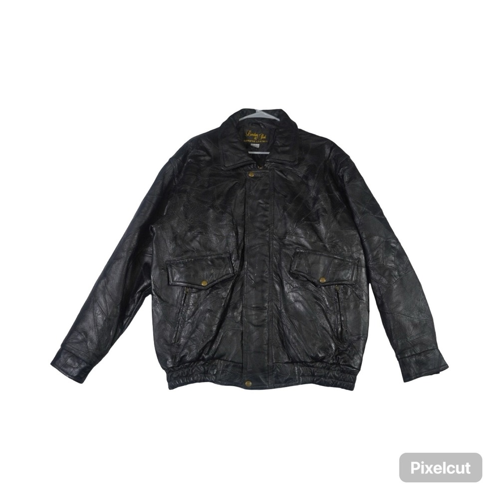 Vintage Leather & Soul Bomber Jacket Men Large Black Lined Full Zip Retro Winter